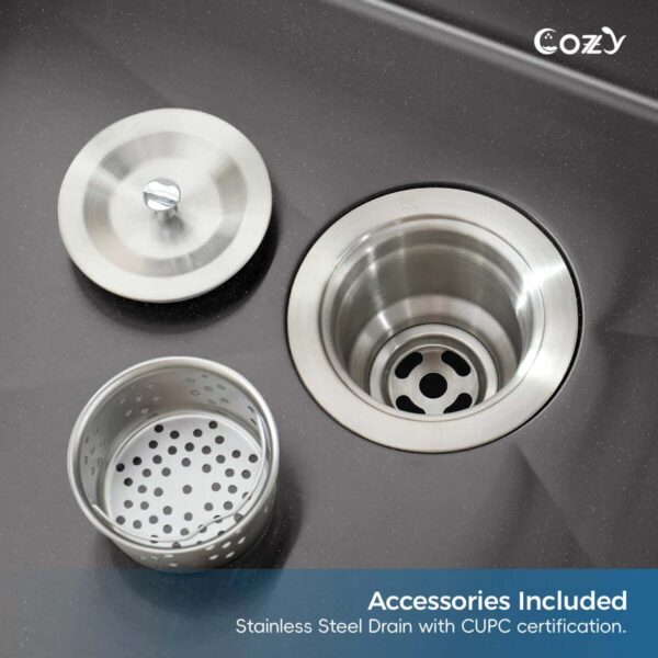 Stainless Steel Kitchen Sink, 33″x22″ Single Bowl, Overmount Handmade Sink in Black, with US Standard Drain and Hook,SS-BL02D-332212