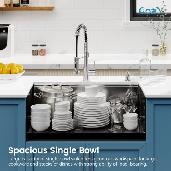 33″x19″ Stainless Steel Kitchen Sink, Single Bowl, Undermount Handmade Sink in Brushed, with Cutting Board, Colander, SS-BR07D-331908
