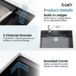 33″x19″ Stainless Steel Kitchen Sink, Single Bowl, Undermount Handmade Sink in Brushed, with Cutting Board, Colander, SS-BR07D-331908