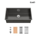 33″x19″ Stainless Steel Kitchen Sink, Single Bowl, Undermount Handmade Sink in Brushed, with Cutting Board, Colander, SS-BR07D-331908