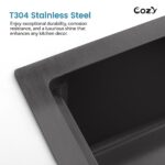 33″x19″ Stainless Steel Kitchen Sink, Single Bowl, Undermount Handmade Sink in Brushed, with Cutting Board, Colander, SS-BR07D-331908