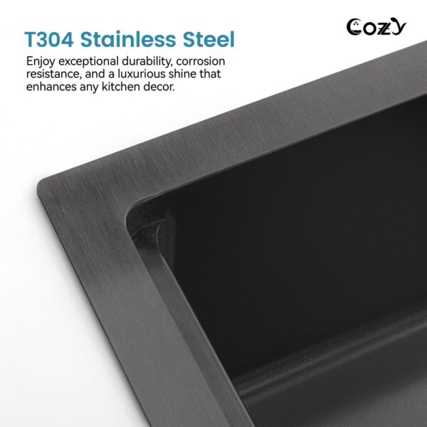 33″x19″ Stainless Steel Kitchen Sink, Single Bowl, Undermount Handmade Sink in Brushed, with Cutting Board, Colander, SS-BR07D-331908