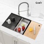 33″x19″ Stainless Steel Kitchen Sink, Single Bowl, Undermount Handmade Sink in Brushed, with Cutting Board, Colander, SS-BR07D-331908