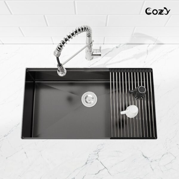 33″x19″ Stainless Steel Kitchen Sink, Single Bowl, Undermount Handmade Sink in Brushed, with Cutting Board, Colander, SS-BR07D-331908