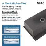 33″x19″ Stainless Steel Kitchen Sink, Single Bowl, Undermount Handmade Sink in Brushed, with Cutting Board, Colander, SS-BR07D-331908