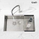 33″x19″ Stainless Steel Kitchen Sink, Single Bowl, Undermount Handmade Sink in Brushed, with Cutting Board, Colander, SS-BR07D-331908