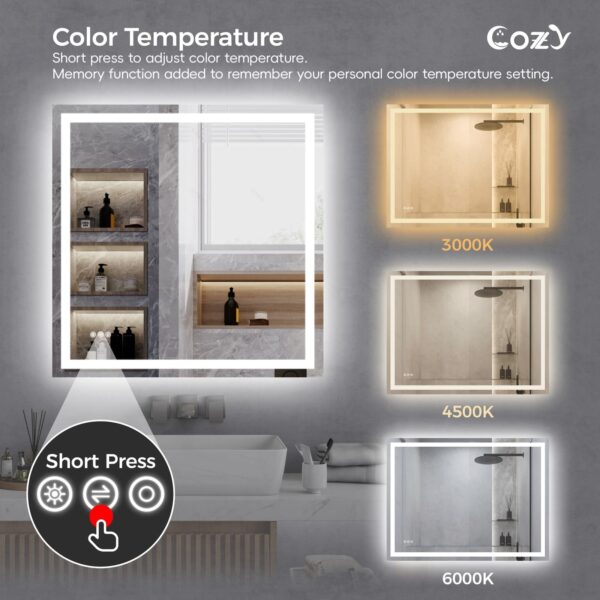 48" x 36" LED Bathroom Vanity Mirror – Wall-Mounted, Dimmable, Anti-Fog, Tempered Glass