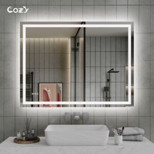 48" x 36" LED Bathroom Vanity Mirror – Wall-Mounted, Dimmable, Anti-Fog, Tempered Glass