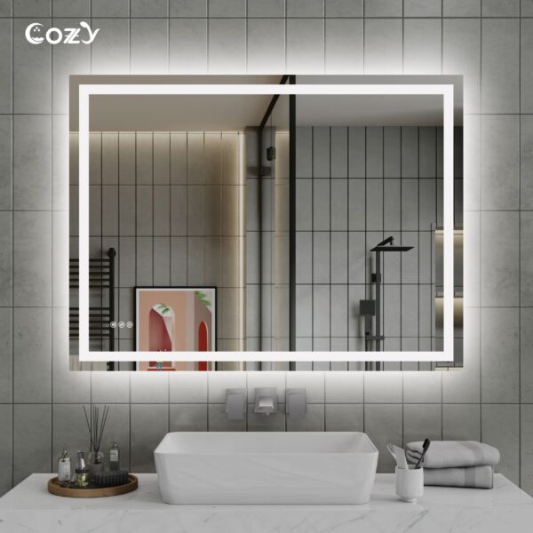 48" x 36" LED Bathroom Vanity Mirror – Wall-Mounted, Dimmable, Anti-Fog, Tempered Glass