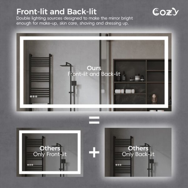 48" x 36" LED Bathroom Vanity Mirror – Wall-Mounted, Dimmable, Anti-Fog, Tempered Glass