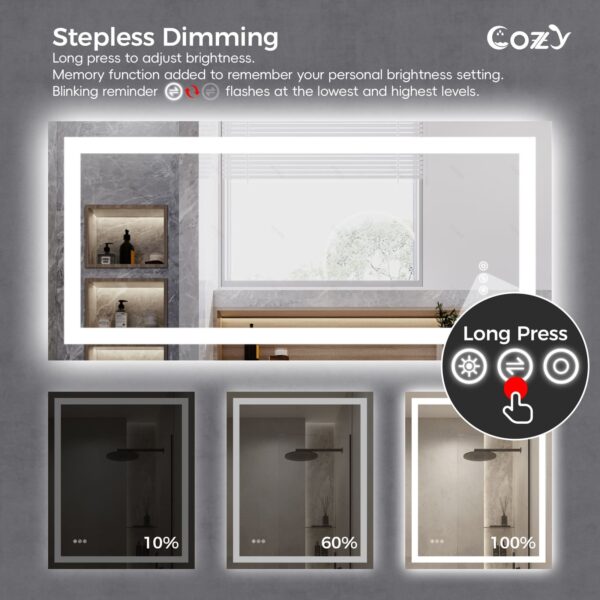48" x 36" LED Bathroom Vanity Mirror – Wall-Mounted, Dimmable, Anti-Fog, Tempered Glass