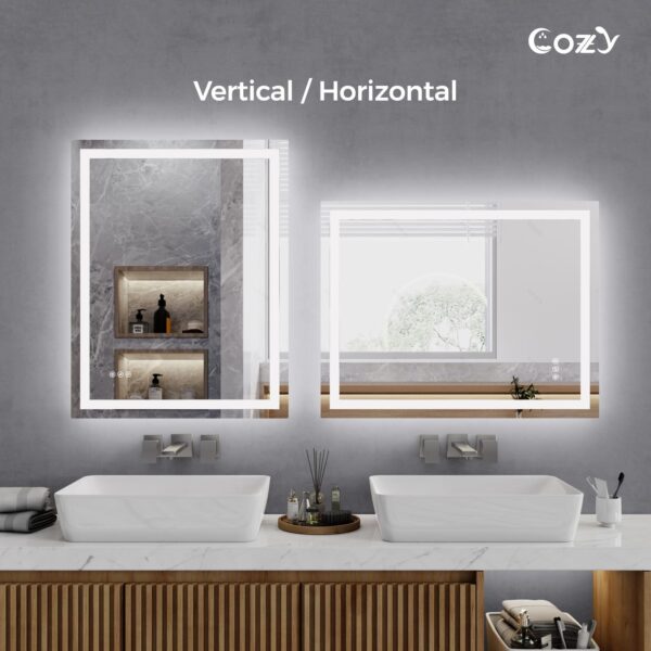 48" x 36" LED Bathroom Vanity Mirror – Wall-Mounted, Dimmable, Anti-Fog, Tempered Glass