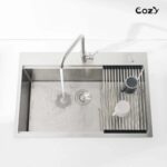 Stainless Steel Kitchen Sink, 30″x22″ Single Bowl, Overmount Handmade Sink in Black, with Cutting Board, Colander, SS-BR01D-302208