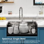 Stainless Steel Kitchen Sink, 30″x22″ Single Bowl, Overmount Handmade Sink in Brushed, with Cutting Board, Colander, SS-BR01D-302208