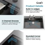 Stainless Steel Kitchen Sink, 30″x22″ Single Bowl, Overmount Handmade Sink in Brushed, with Cutting Board, Colander, SS-BR01D-302208