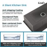 Stainless Steel Kitchen Sink, 30″x22″ Single Bowl, Overmount Handmade Sink in Black, with Cutting Board, Colander, SS-BR01D-302208