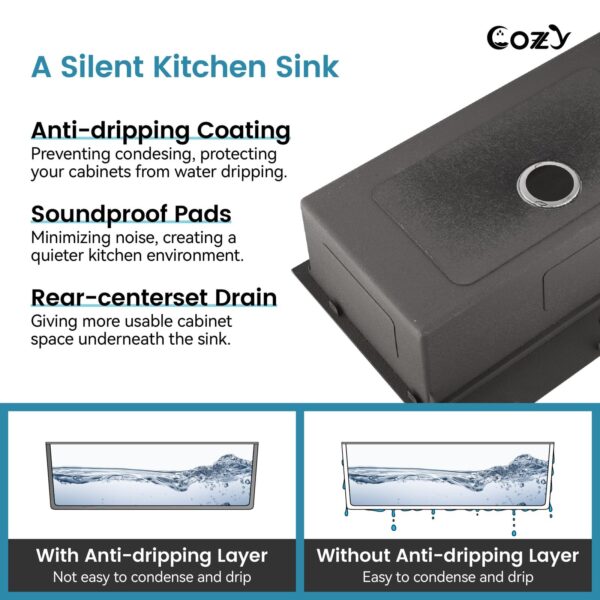 Stainless Steel Kitchen Sink, 30″x22″ Single Bowl, Overmount Handmade Sink in Black, with Cutting Board, Colander, SS-BR01D-302208