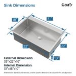 Stainless Steel Kitchen Sink, 33″x22″ Single Bowl, Overmount Handmade Sink in Black, with US Standard Drain and Hook, SS-BR02D-332212
