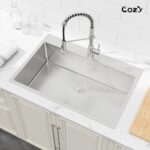 Stainless Steel Kitchen Sink, 33″x22″ Single Bowl, Overmount Handmade Sink in Black, with US Standard Drain and Hook, SS-BR02D-332212