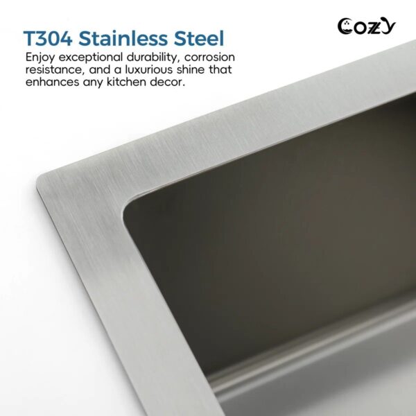Stainless Steel Kitchen Sink, 33″x22″ Single Bowl, Overmount Handmade Sink in Black, with US Standard Drain and Hook, SS-BR02D-332212