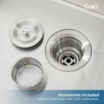Stainless Steel Kitchen Sink, 33″x22″ Single Bowl, Overmount Handmade Sink in Black, with US Standard Drain and Hook, SS-BR02D-332212