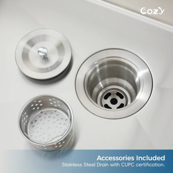 Stainless Steel Kitchen Sink, 33″x22″ Single Bowl, Overmount Handmade Sink in Black, with US Standard Drain and Hook, SS-BR02D-332212