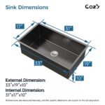33" L Undermount Single Bowl Stainless Steel Kitchen Sink with Basket Strainer