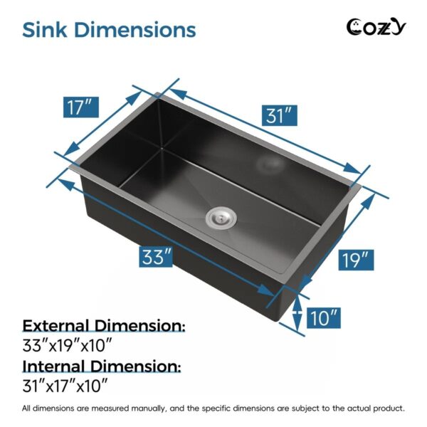 33" L Undermount Single Bowl Stainless Steel Kitchen Sink with Basket Strainer