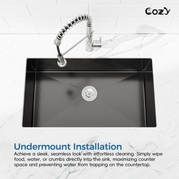 33" L Undermount Single Bowl Stainless Steel Kitchen Sink with Basket Strainer