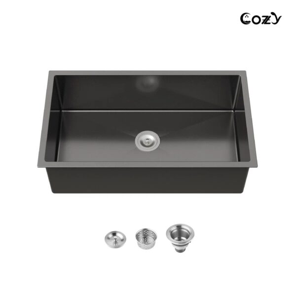 33" L Undermount Single Bowl Stainless Steel Kitchen Sink with Basket Strainer