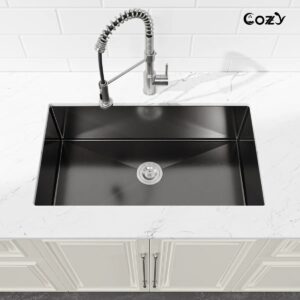 33" L Undermount Single Bowl Stainless Steel Kitchen Sink with Basket Strainer