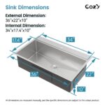 Stainless Steel Kitchen Sink, 36″x22″ Single Bowl, Overmount Handmade Sink in Brushed, with Cutting Board, Colander, Grid, SS-BR01-362208