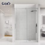 50-55" W X 76" H Frameless Single Sliding Shower Door with 3/8" (10mm) Clear Tempered Glass, Shatter-Resistant Film