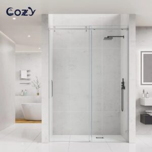 50-55" W X 76" H Frameless Single Sliding Shower Door with 3/8" (10mm) Clear Tempered Glass, Shatter-Resistant Film