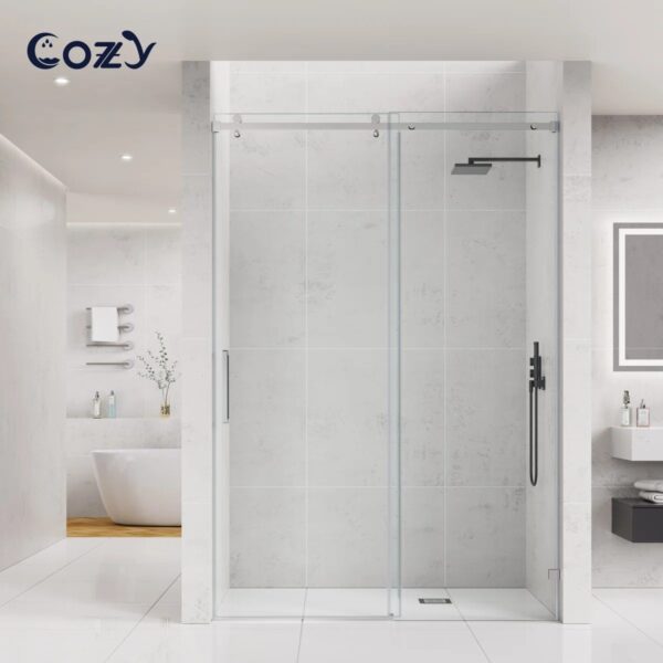 50-55" W X 76" H Frameless Single Sliding Shower Door with 3/8" (10mm) Clear Tempered Glass, Shatter-Resistant Film