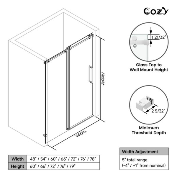 50-55" W X 76" H Frameless Single Sliding Shower Door with 3/8" (10mm) Clear Tempered Glass, Shatter-Resistant Film