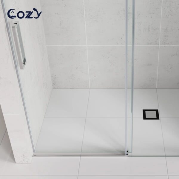 50-55" W X 76" H Frameless Single Sliding Shower Door with 3/8" (10mm) Clear Tempered Glass, Shatter-Resistant Film