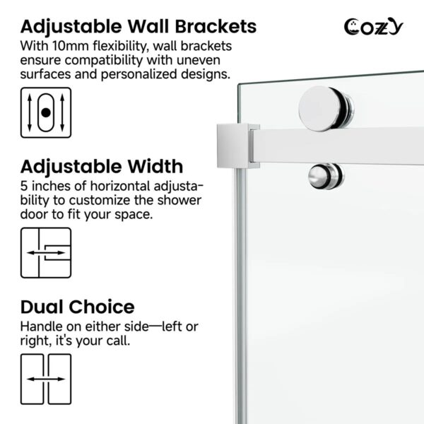 50-55" W X 76" H Frameless Single Sliding Shower Door with 3/8" (10mm) Clear Tempered Glass, Shatter-Resistant Film