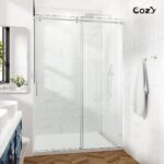 50-55" W X 76" H Frameless Single Sliding Shower Door with 3/8" (10mm) Clear Tempered Glass, Shatter-Resistant Film