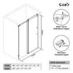 56-61" W x 72" H Frameless Single Sliding Shower Door with 3/8" (10mm) Clear Tempered Glass, Shatter-Resistant Film