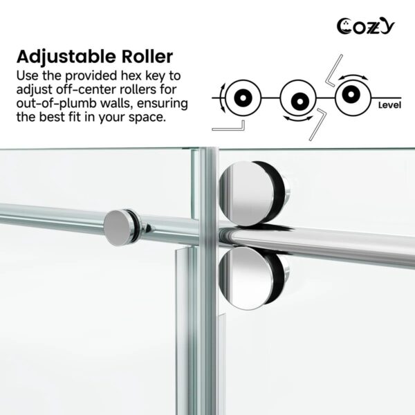 56-61" W x 72" H Frameless Single Sliding Shower Door with 3/8" (10mm) Clear Tempered Glass, Shatter-Resistant Film