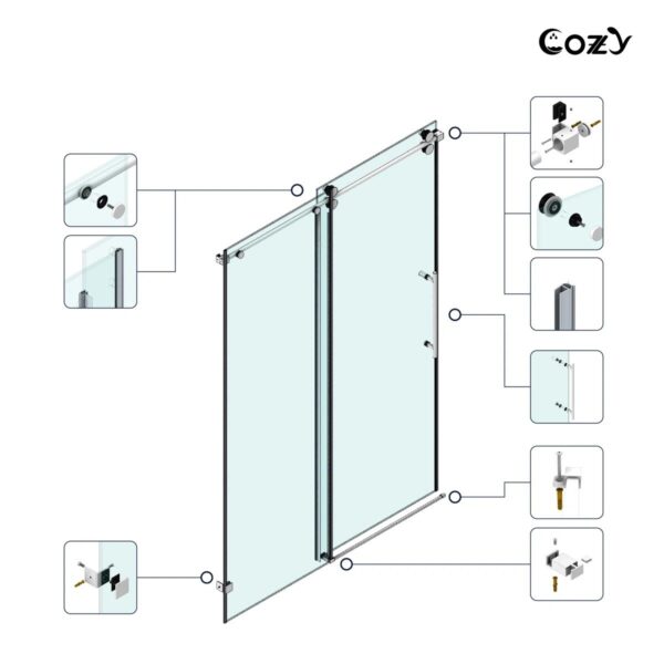 56-61" W x 72" H Frameless Single Sliding Shower Door with 3/8" (10mm) Clear Tempered Glass, Shatter-Resistant Film
