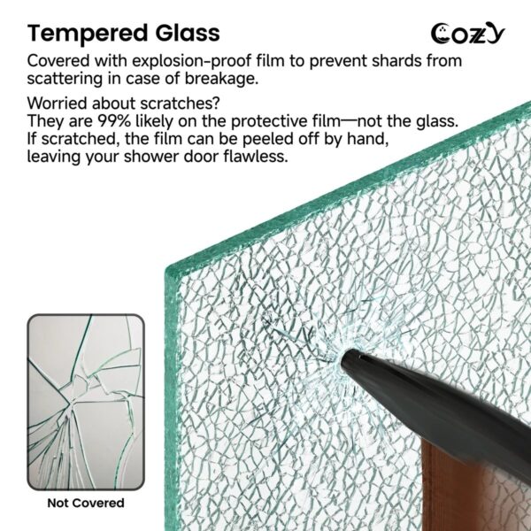 56-61" W x 72" H Frameless Single Sliding Shower Door with 3/8" (10mm) Clear Tempered Glass, Shatter-Resistant Film