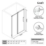 56-61" W x 60" H Frameless Single Sliding Tub Door with 3/8" (10mm) Clear Tempered Glass, Shatter-Resistant Film