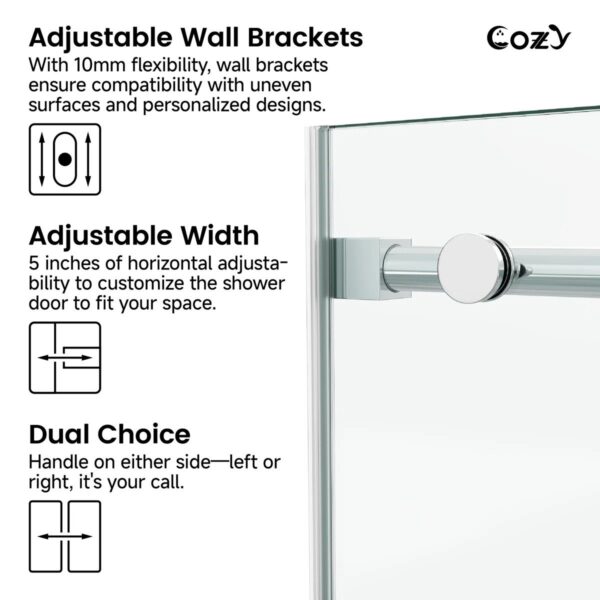 56-61" W x 60" H Frameless Single Sliding Tub Door with 3/8" (10mm) Clear Tempered Glass, Shatter-Resistant Film