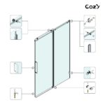 56-61" W x 60" H Frameless Single Sliding Tub Door with 3/8" (10mm) Clear Tempered Glass, Shatter-Resistant Film