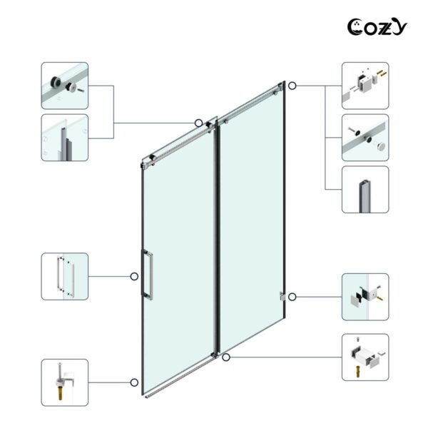 56-61" W x 60" H Frameless Single Sliding Tub Door with 3/8" (10mm) Clear Tempered Glass, Shatter-Resistant Film