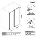 56-61" W x 60" H Frameless Single Sliding Tub Door with 3/8" (10mm) Clear Tempered Glass, Shatter-Resistant Film