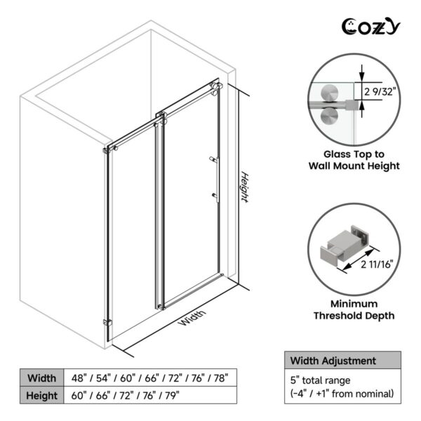 56-61" W x 60" H Frameless Single Sliding Tub Door with 3/8" (10mm) Clear Tempered Glass, Shatter-Resistant Film
