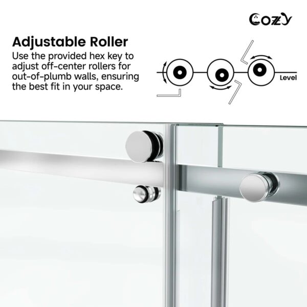 56-61" W x 60" H Frameless Single Sliding Tub Door with 3/8" (10mm) Clear Tempered Glass, Shatter-Resistant Film